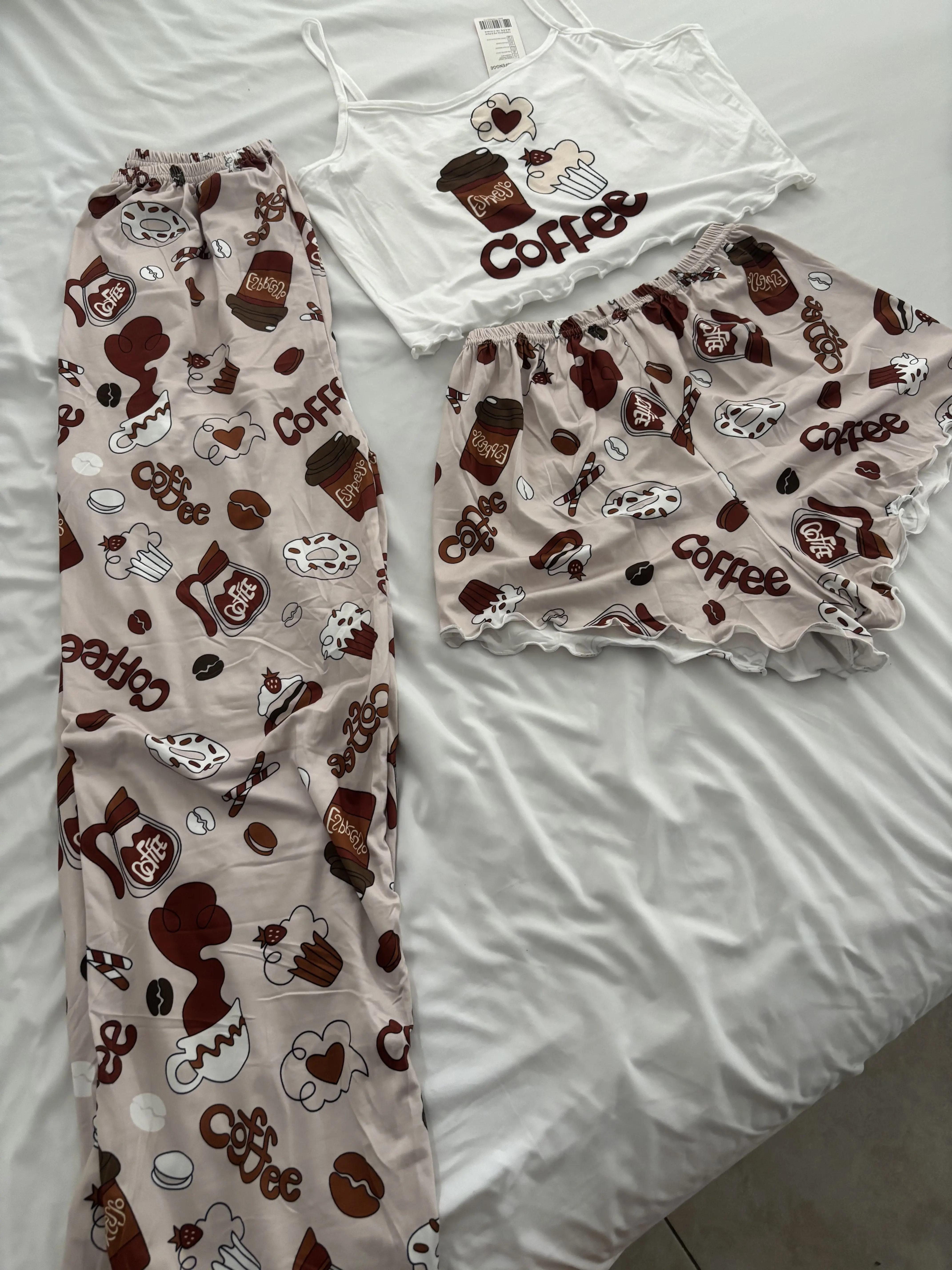 Coffee Print Pajama Set for Women - Comfortable and Cozy Nightwear with Matching Top and Bottoms - Perfect for Relaxation