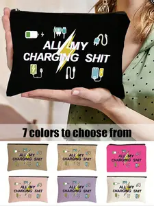 Fascinating Slogan Charging Accessory Storage Bag, Fabric Zipper Organizer, Cable Charger Pouch, 7 Colors Available, Travel Desktop Bag, Portable Travel Accessories