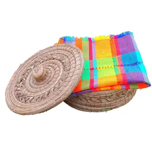 Tortilla Warmer Basket Pine Needle Handwoven with Handloomed Cloth (Natura Rim)