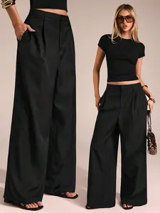 Women's Business Casual Wide Leg Pants, Office Ladies Loose Trousers, Long Pants for Professional Women, Western Style Womenswear Clothing
