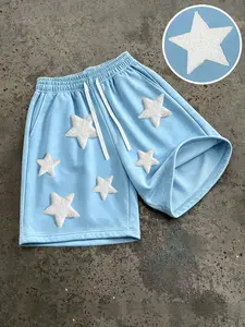 Men's Shorts: Featuring a 3D plush star pattern in a Y2K style. Versatile for everyday wear, vacations, or back-to-school occasions, this highly accommodating basic design features an elastic waistband for a comfortable, universal fit.