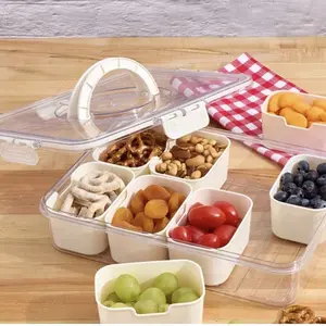 Divided Serving Tray with Lid and Handle - Snack Box 8 Compartment Storage New