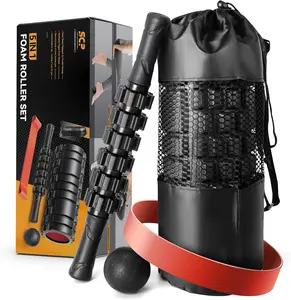 5 in 1 Foam Roller Set for Deep Tissue Muscle Massage, High Density Trigger Point Fitness Patented Exercise Foam Roller, Massage Roller, Massage Ball, Resistance Band, for Whole Body