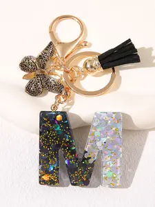 Women's Fashion Tassel Butterfly Keychain, Crystal Resin Letter Pendant, Perfect Gift for Women, Casual Style Accessories