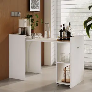 Folding Computer Desk Multi-Functional Foldable Table, 50" Extendable Wood Drop Leaf Table with Storage Racks & Wheels for Kitchen Dining Living Study Room Dormitory Apartment Small Spaces