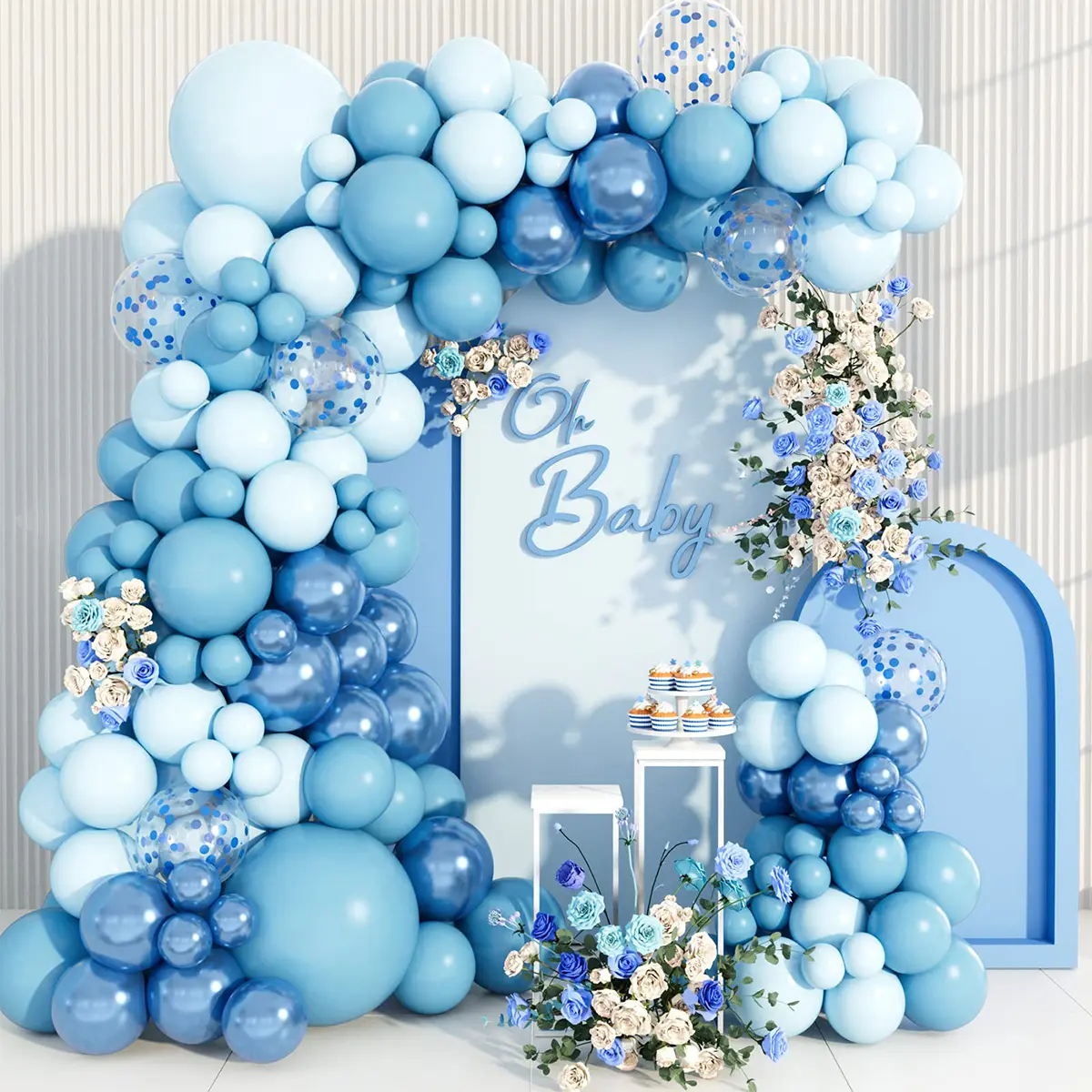Blue Balloon Garland Arch Kit,99pcs Blue White Confetti Latex Balloon,Wedding Anniversary Decoration,Baby Shower Birthday Party Supplies