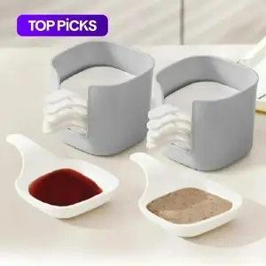 Dipping Sauce Plate & Holder Set, 7 Counts/set Vinegar & Soy Sauce Dish Set Including 6 Seasoning Dishes and 1 Storage Box, Dipping Sauce Plate Set, Kitchen Accessories #GLOBAL PICKS