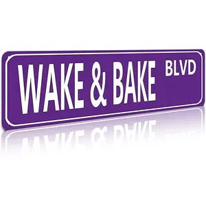 Wake & Bake Blvd 16×4 Inch Aluminum Metal Sign – Funny Vintage Weed Marijuana Wall Art Decor, Slim Street Sign Wall Art for Home Bar Cafe Garage Indoor/Outdoor, Humorous Gift for Mother's Day Father's Day Graduation 4th of July