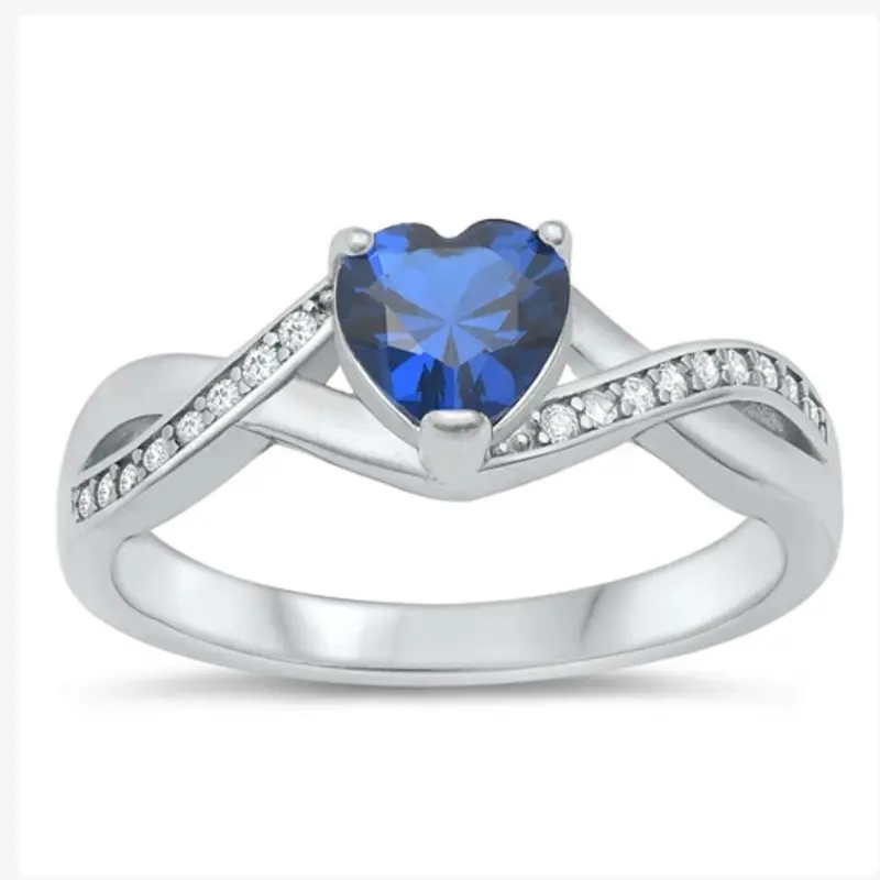 925 Silver Heart Zafiro Blue Stone Ring - Elegant Jewelry for Women