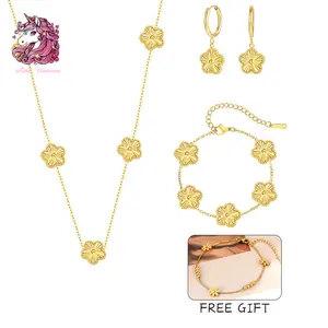 Lucky Four Leaf Clover Jewelry Set - Necklace, Bracelet, and Earrings for Women and Girls+Send Anklets