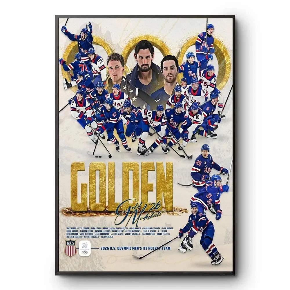 2026 USA Men’s Olympic Hockey Team Artistic Paper Poster, Gold Medal Champions Themed Wall Art Print, Home Room Decoration, Tube-Shipped