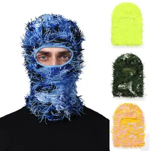 Balaclava Distressed Knitted Ski Mask, Women Men Full Face Mask,for Winter Warm Neck Protection Headwear Hat