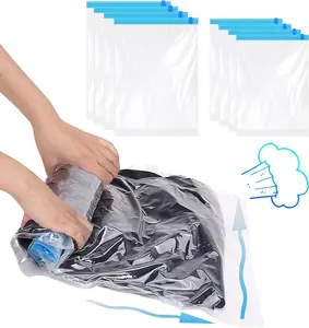 Compression Bags for Travel, Travel Essentials Hand Roll-Up Space Saver Seal Clothes Storage Bags, No Pump Needed Vacuum Storage Bags for Travel Accessories Home Packing Organizers (4 Medium, 4 Large)