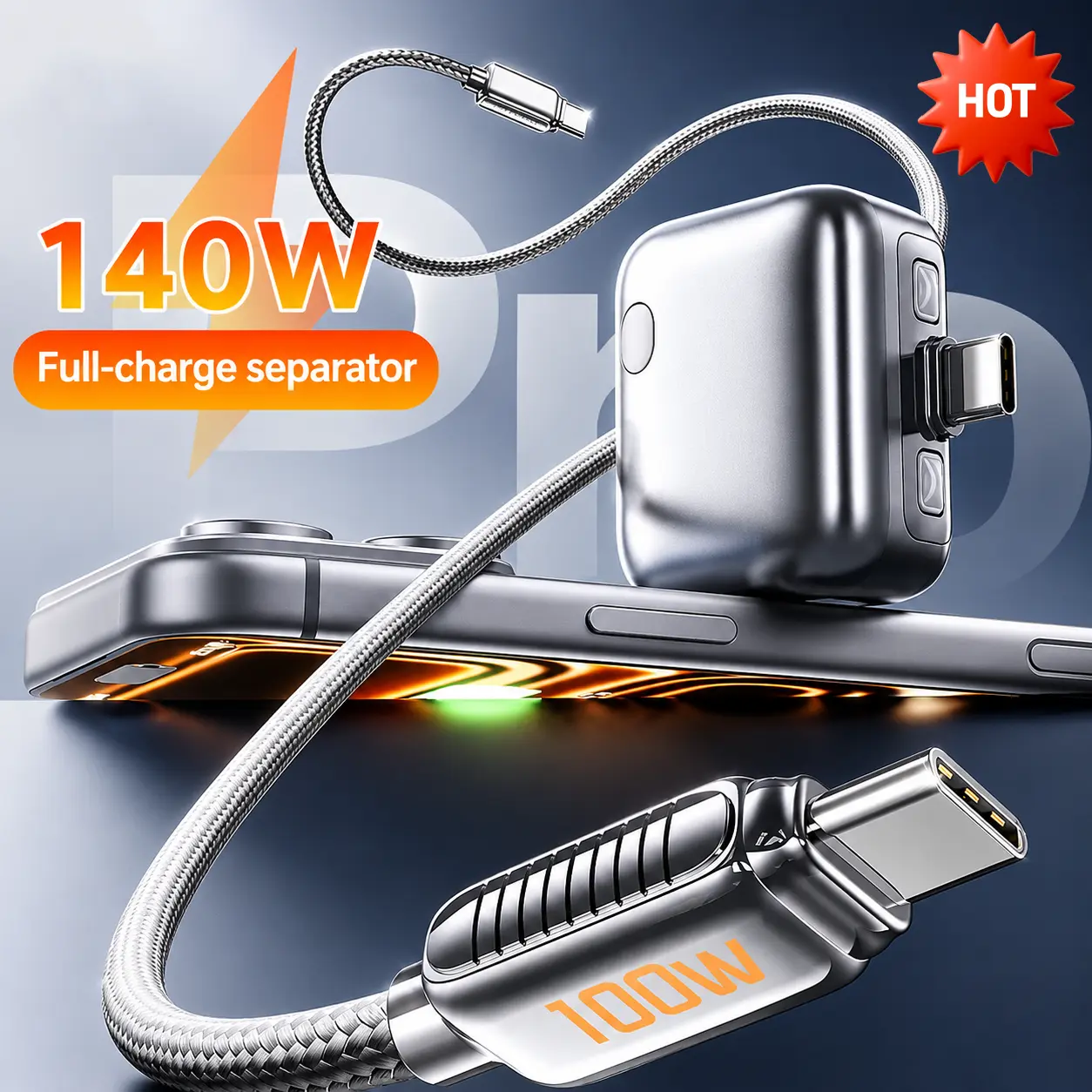 140W USB-C Full Power Split Charger, Automatically Stops Charging After Fully Charged, Overcharge Protection Technology Ensures Safe Use at Night, Portable Type-C Disconnect Plug, Suitable for Mobile Phones and Laptops