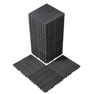 Interlocking Plastic Deck Tiles for Outdoor Patio - 36 Pack, 11.6 x 11.6 Inches, Dark Grey, Weather Resistant Modular Flooring, Snap-Together Porches And Decks, Easy Installation, Durable Patio Surface