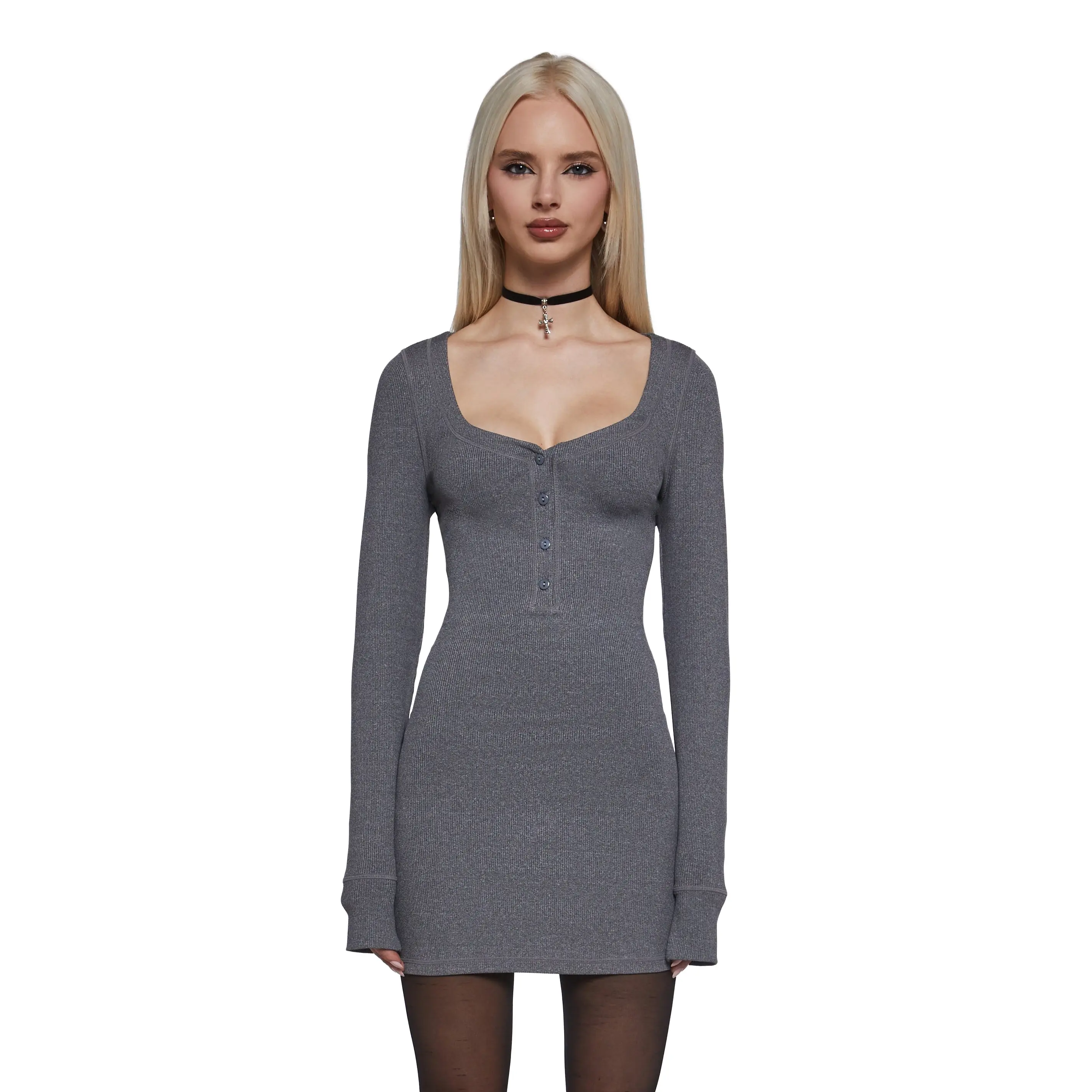 Hearts Linked Henley Dress - Gray