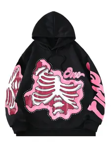 Women's Skeleton Print Drop Shoulder Hoodie, Gothic Hoodie, Fashion Casual Drawstring Hooded Sweatshirt for Daily Holiday Outdoor Wear, Women Clothing for Fall & Winter, Hoodie Print Hoodies
