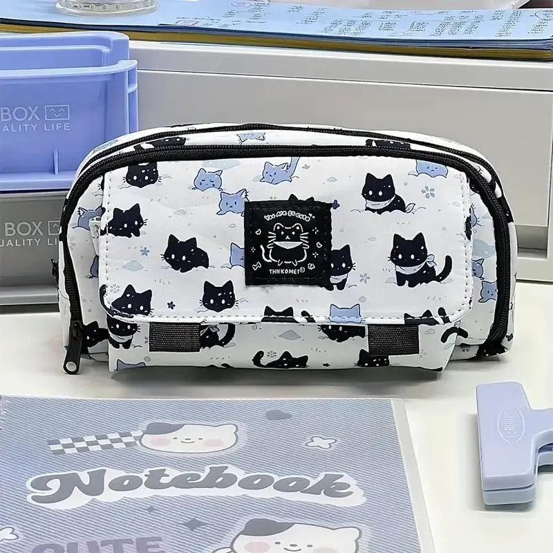 Cute Cat Pattern Pencil Case, 1 Count Portable Large Capacity Pencil Bag, Stationery Storage Bag Office Supplies School Classroom Supplies for Home Office School Dormitory Outdoor