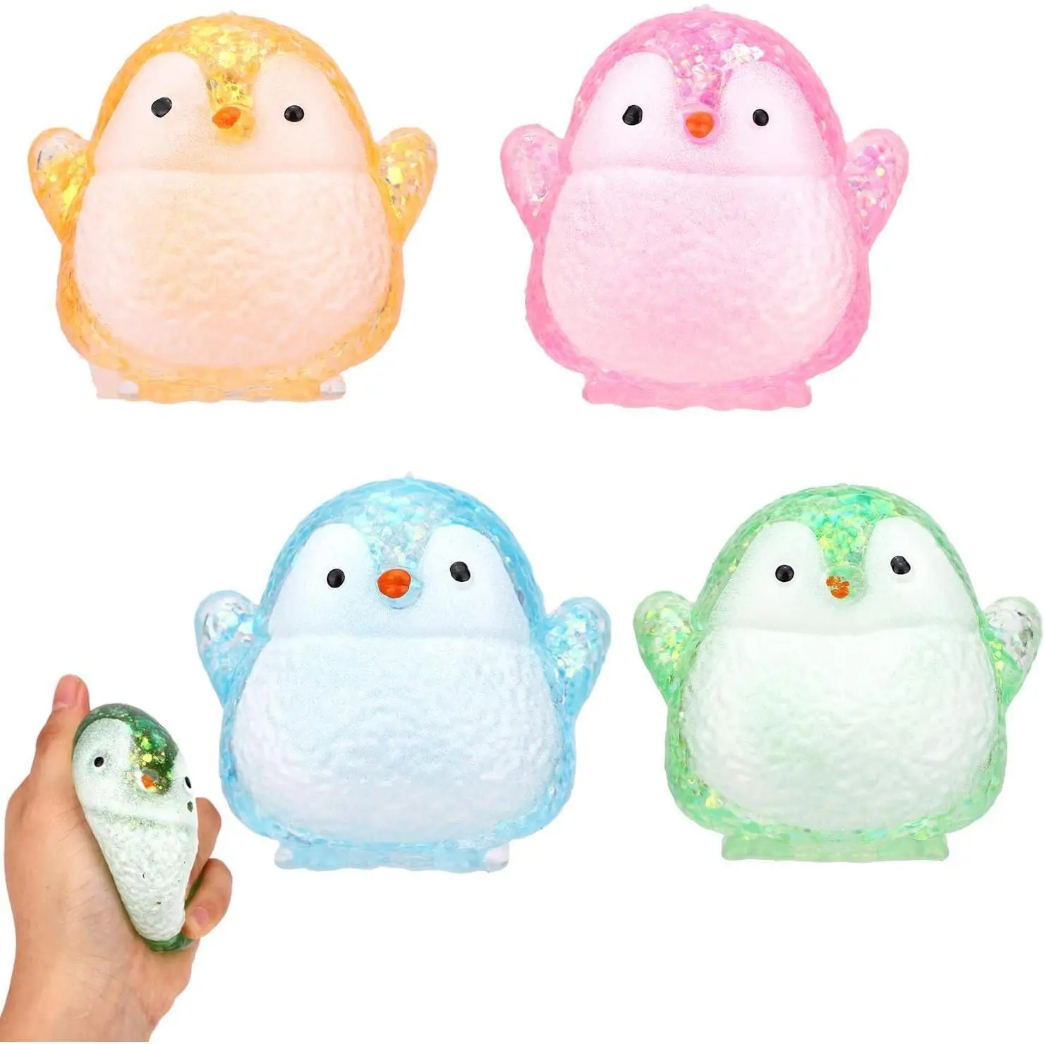 4pcs TPR Maltose Penguin Animal Squishy Balls - Cute Colors, Colorful Squishies Cute Stress Relief Toys for Kids, Calming Gifts, Party Favors (Green, Blue, Pink, Orange), Animal Squishy Stress Relief Toys