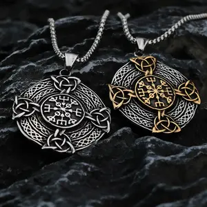 Vintage Stainless Steel Men's Pendant Cross Celtic Knot Symbol Necklace