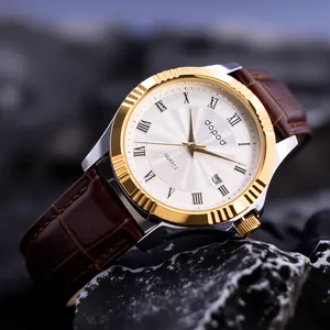 NAKINMI Men’s Fashion Quartz Watch, 41mm Silver White Dial Analog Wristwatch with Day & Date, Brown Leather Band Business Casual Watch, Perfect Valentine’s Day Gift for Boyfriend or Husband