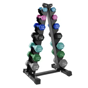 HolaHatha 146 Pound Neoprene Dumbbell Full Body Weight Set with Storage Rack, Blue/Black