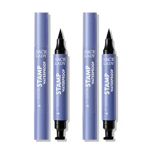 SACE LADY 2Pcs Stamp Eyeliner Set Black Waterproof Ultra Smooth Long Lasting Eye Liner Makeup Kit