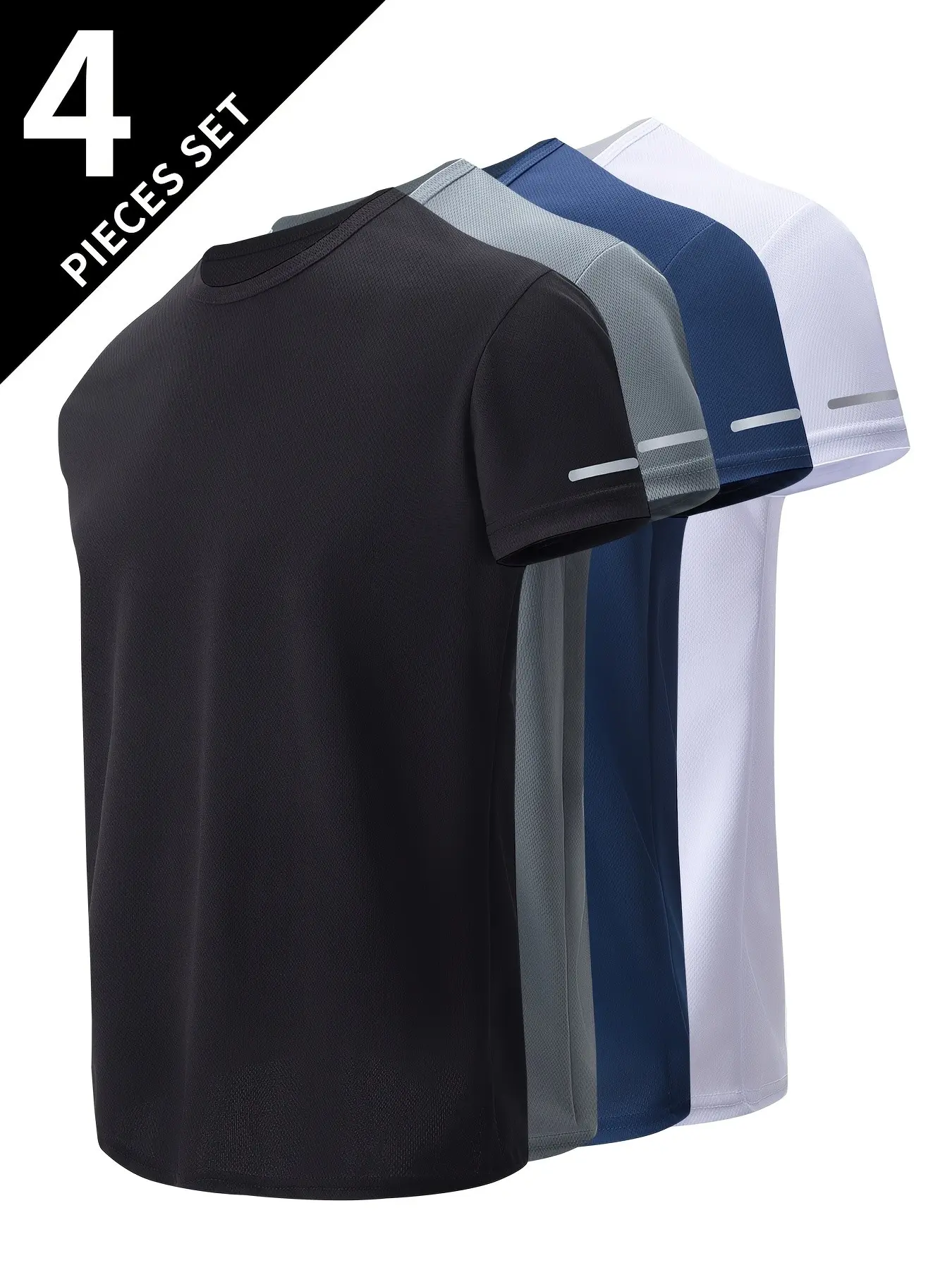 4-Pack Men's Short Sleeve Sporty Casual T-Shirts, Fitness Sport Top, Activewear Clothes, Active Wear, Round Neck, Breathable Quick-Dry, Running Fitness, Fitted, No Zipper, China Made, Athletic Fashion Running Tee
