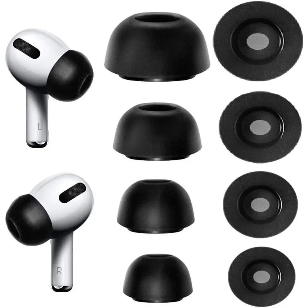 Memory  Tips Compatible with AirPods Pro 2nd gen. and 1st gen, No  Eartips . Anti-Slip Eartips, Fit in The  Case, 4 Pairs (XS/S/M/L,  Black)