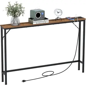 5.9" Skinny Behind Sofa Console Table with Charging Station 47.24" Narrow Long Behind Couch Table with Power Outlets USB Ports Thin Entry Table for Entryway Living Room Hallway