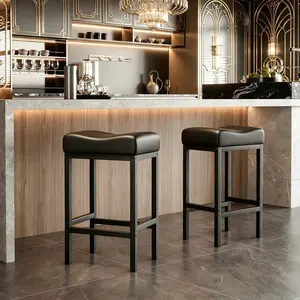 24 Inch Bar Stools Set of 2 - Counter Height Bar Stools with Soft Leather Seat, 300LB Heavy Duty Backless Padded Barstool Chair Easy Assembly for Modern Kitchen Island Counter