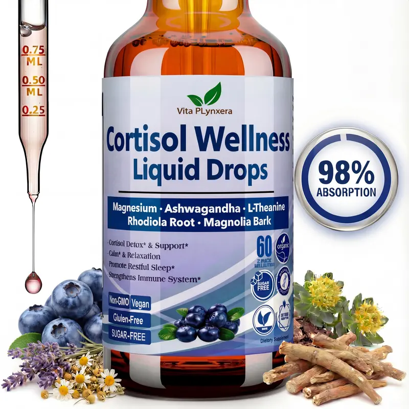 Cortisol Supplement Liquid Drops,cortisol manager, Vitamin B12, 17-in-1 Cortisol Male Detox,ashwagandha,Hormone Balanced for Women,sleep support