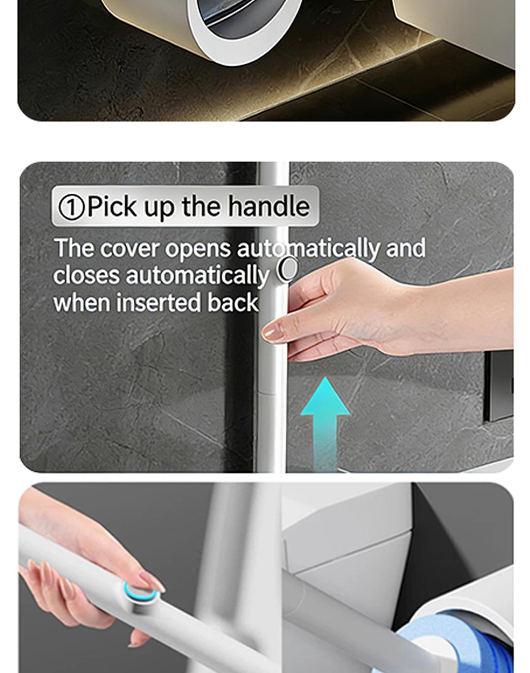 SOPAMI Wall Mount Disposable Toilet Brush Kit with 16/32 Replaceable Brush Heads Rotating Universal Brush Head All Round Deep Clean Toilet Bowl Gap Odor Reducing Mess-Free Small Bathroom Supply
