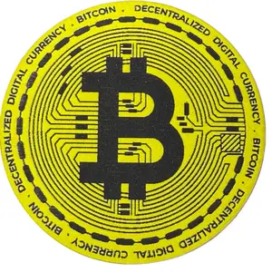 Bitcoin Yellow Leatherette Hat Patch with Hydbond Thermal Backing.