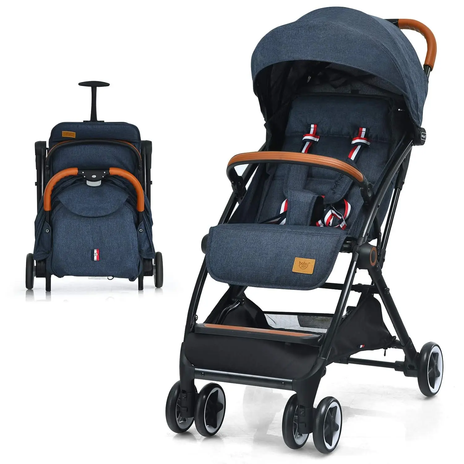 Lightweight Baby Stroller, Compact Toddler Travel Stroller for Airplane, Infant Stroller w/ 5-Point Harness, Adjustable Backrest/Footrest/Canopy, Storage Basket, Easy One-Hand Fold