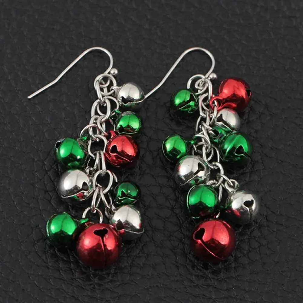 Christmas Jingle Bells Dangle Earrings, Make Noise - Festive Green, Red, and Silver Bells, Holiday Jewelry, Sparkling Xmas Earrings, Fun and Unique Gift for Her, Christmas Party Accessories, Winter Celebration Earrings, Shiny Holiday Dangle Earrings