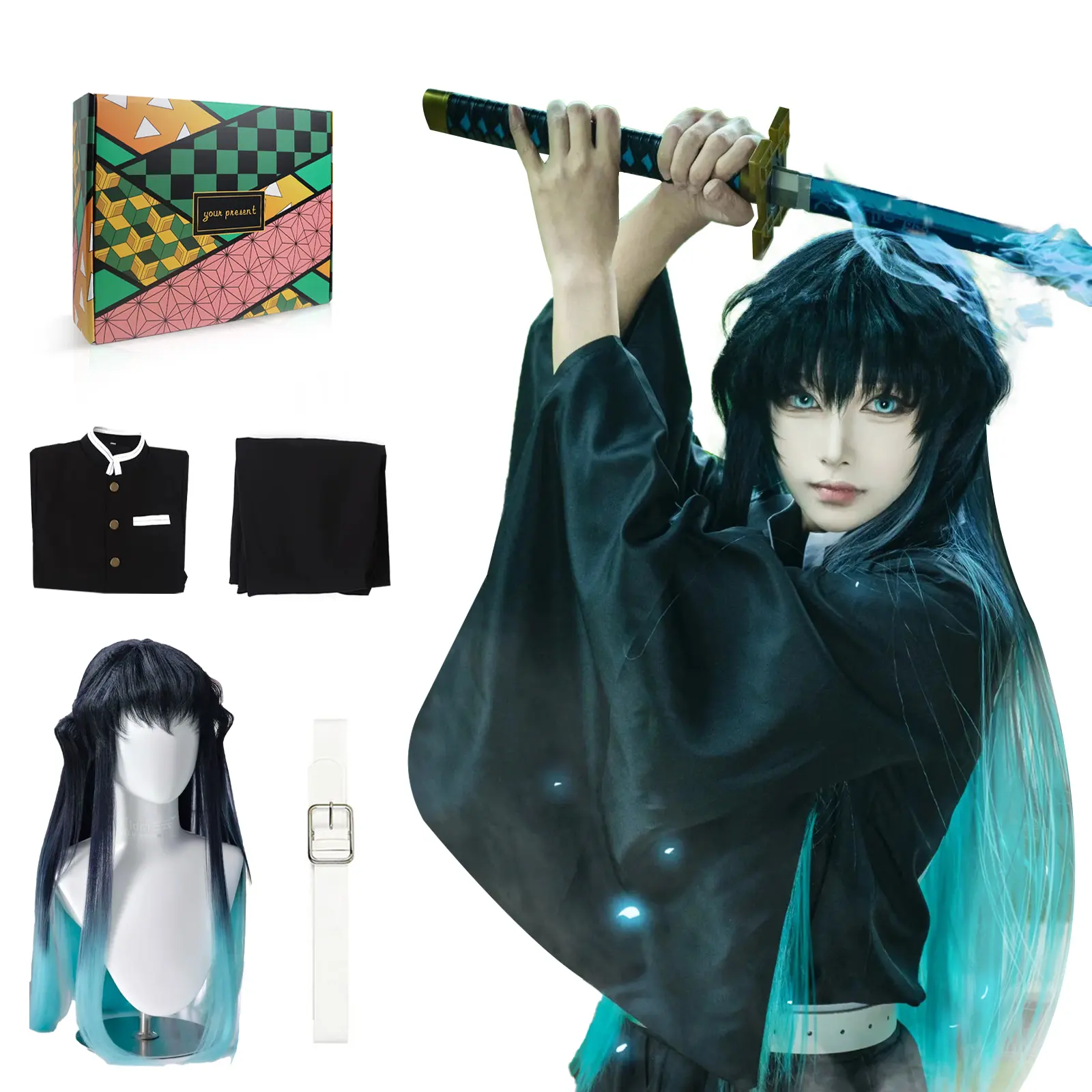 Anime Kimono Cosplay Costume Uniform Set with Wig and Accessories for Mens and Women, Ideal for Comic Cons, Halloween and Cosplays Parties, Asian Size Order Size up Tanjiro Style