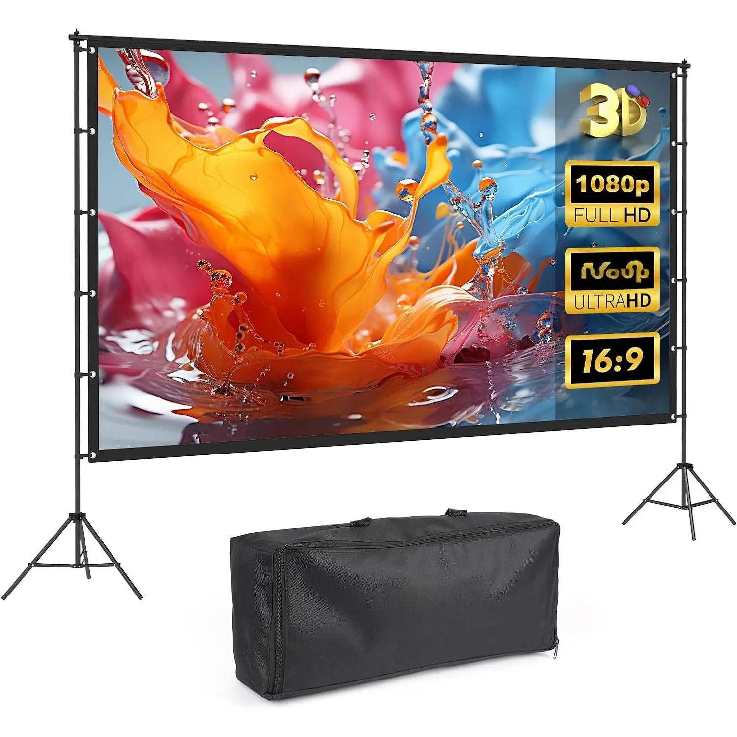 120in Outdoor Projector Screen with Stand,Portable 16:9 4K  Indoor Outdoor Projection Screen with Wrinkle-Free Design, Ideal for  Theater and Backyard Cinema - Includes Carry Bag