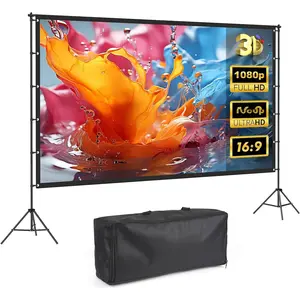 120in Outdoor Projector Screen with Stand,Portable 16:9 4K  Indoor Outdoor Projection Screen with Wrinkle-Free Design, Ideal for  Theater and Backyard Cinema - Includes Carry Bag