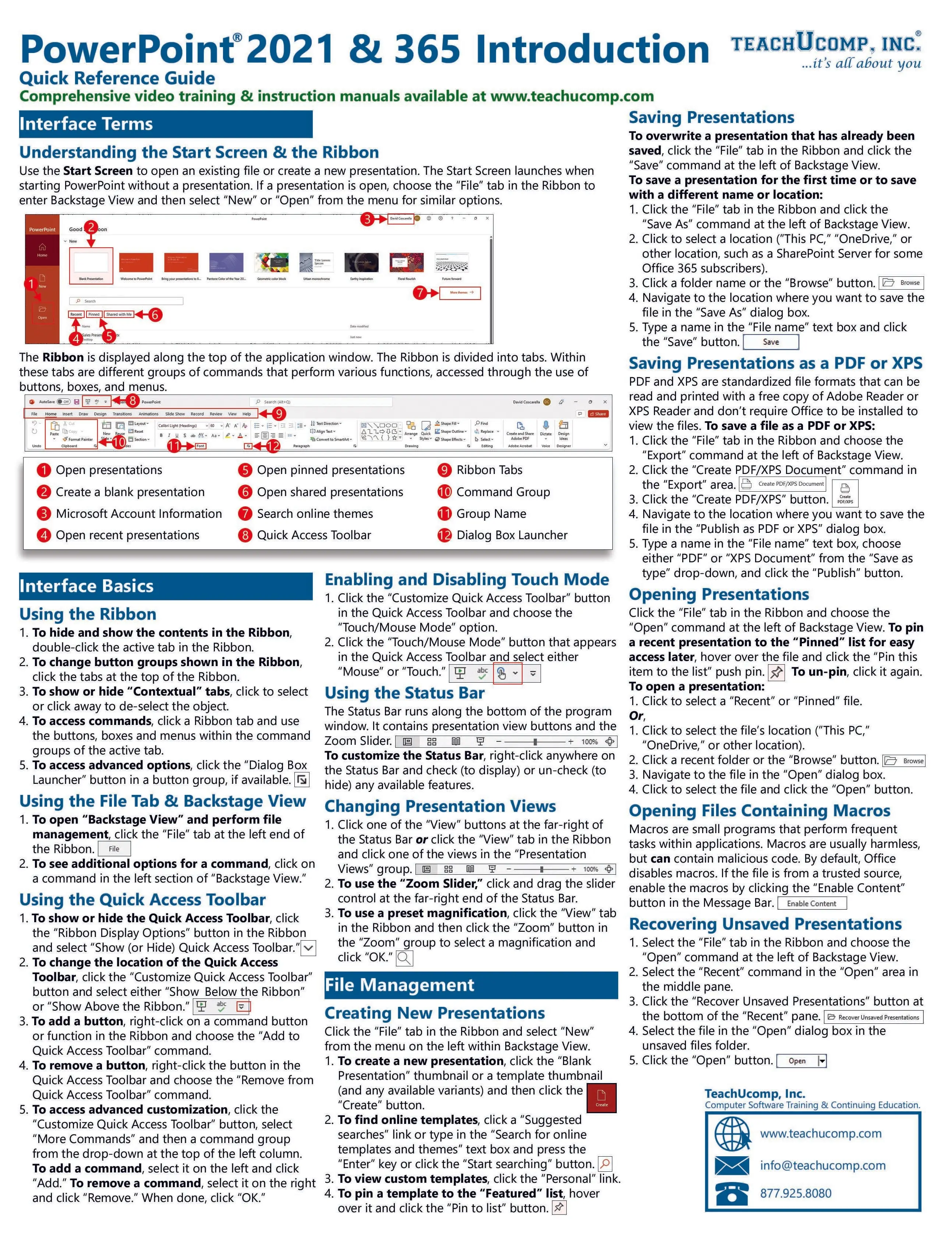 PowerPoint 2021 and 365 Introductory Quick Reference Guide