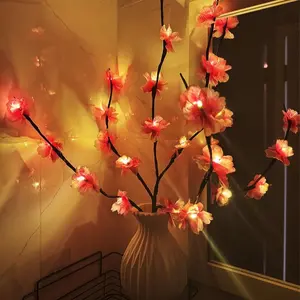 DIY Flowers Brown Willow Branches 20'' 20LED 2AA Battery Operated, Tree Branch with Warm White Lights for Room Decor, Holiday Christmas Decoration Indoor (VASE Included)