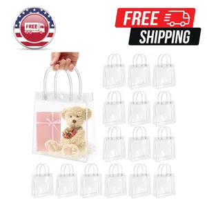 15 PCS Clear PVC Gift Bags with Handles,Small Reusable Plastic Party Favor Bags