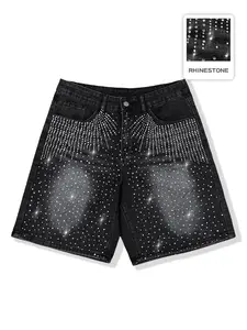 Unisex diamond-encrusted casual denim shorts, avant-garde casual denim cropped pants, fashionable trend, suitable for tasteful men