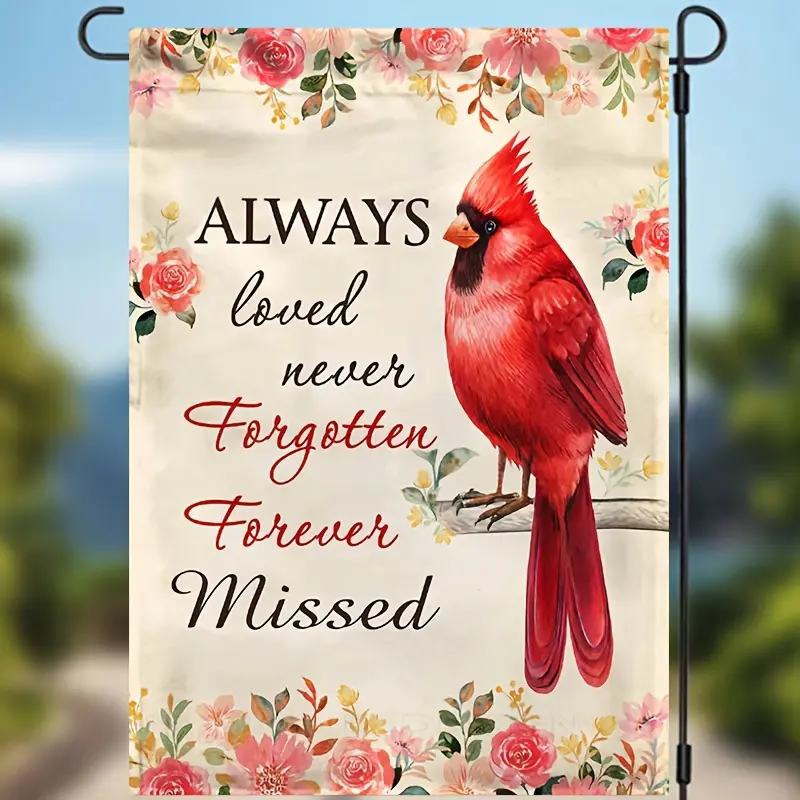 Double-Sided Waterproof Cardinal Memorial Garden Flag - 'Always Loved, Never Forgotten' - Perfect for Outdoor Decor, Yard, Patio & Lawn