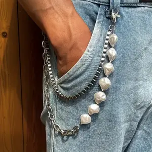 Irregular Pearl Patchwork Cuban Chain - Instagram-Worthy Punk Metal Box Pants Waistband Accessory