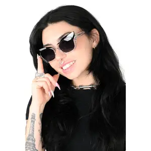 Raquel Sunglasses - Clear/Black Frame, Dark Lenses, PC Polycarbonate UV Protection Lens, Stylish Eyewear Style