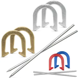 GoSports Steel Horseshoes Outdoor Game Set - Official Size and Weight - Gold/Silver
