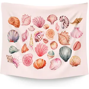 Pink Beach Coastal Tapestry Wall Hanging for Bedroom, Ocean Seashell Wall Tapestries, Pink Beach Coastal Walls Hanging Room Decor Tapestry for Girls Women Home Living Room Dorm 50x60 inch
