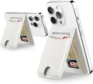 for MagSafe Wallet with Adjustable Stand  Phone Card Holder for  16/15/14/13/12 Series Leather RFID Blocking ID Window Fit 6 Cards, White