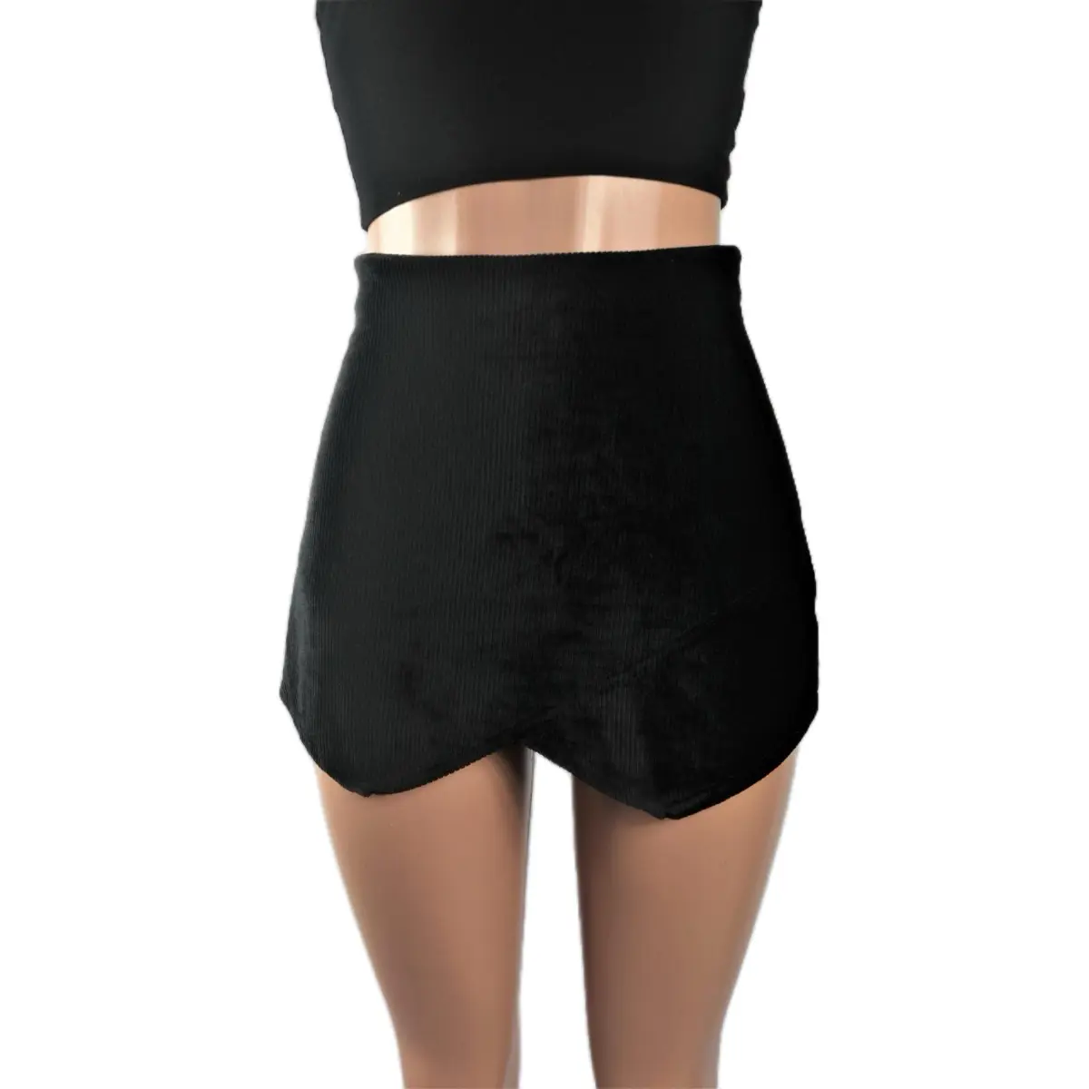Women's Plain Corduroy Skort - High Waisted Bottom for Casual Comfort - Skirt black Spandex Womenswear Comfortable Fabric